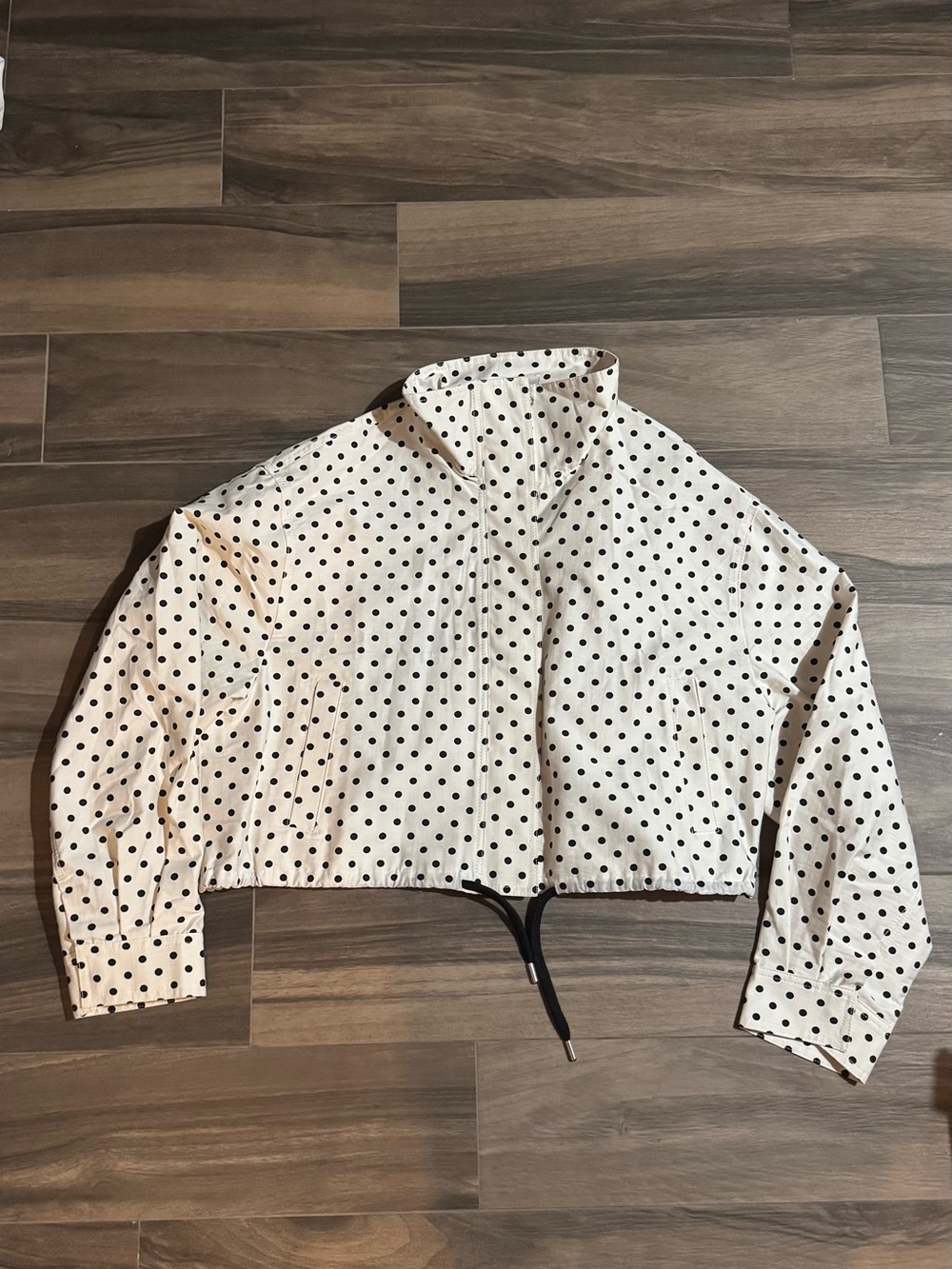 Zara White Polka Dot Cropped Bomber Jacket